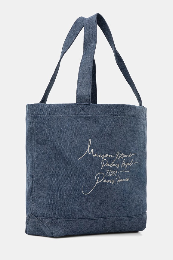 Maison Kitsuné Poetic Script shopper pentru femei din denim QU05119WW9042 albastru SS26