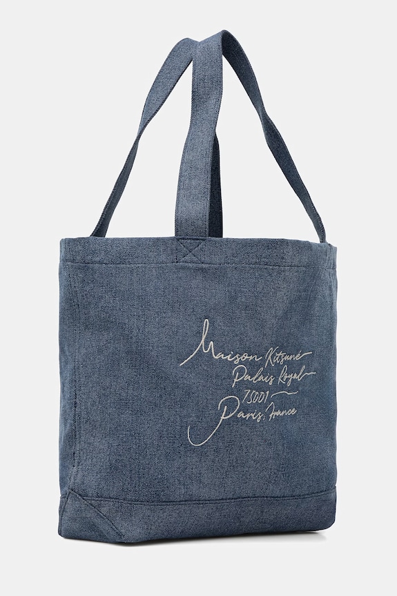 Maison Kitsuné Poetic Script shopper pentru femei din denim QU05119WW9042 albastru SS26
