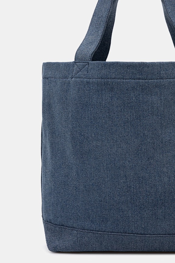 Accesorii Maison Kitsuné Poetic Script shopper pentru femei din denim QU05119WW9042 albastru