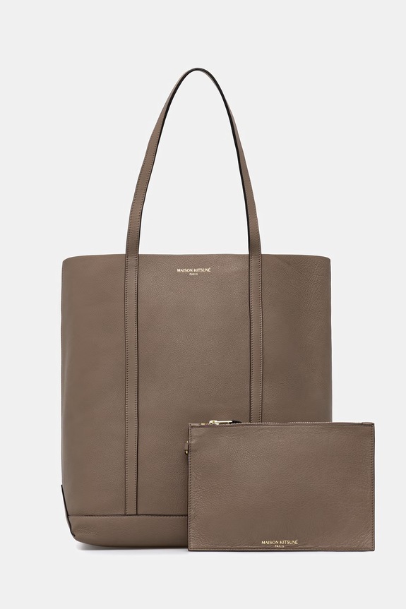 Maison Kitsuné чанта tote дамска от кожа бежов QU05101LC0045