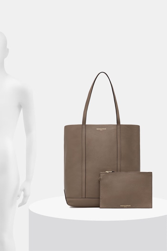 Maison Kitsuné чанта tote дамска от кожа QU05101LC0045 бежов