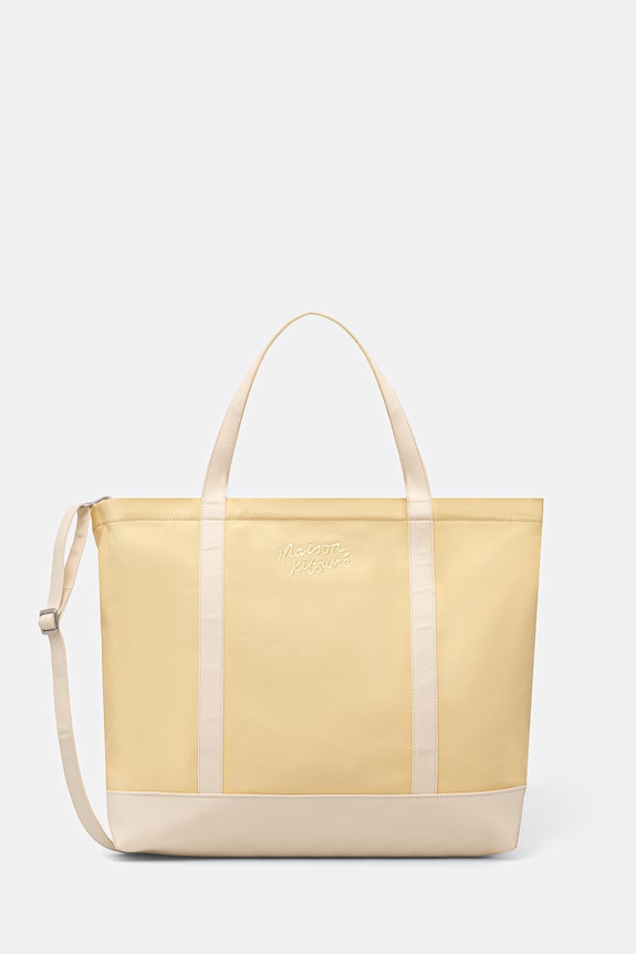 Maison Kitsuné Handwriting borsa tote da donna in cotone giallo QU05105WB0050