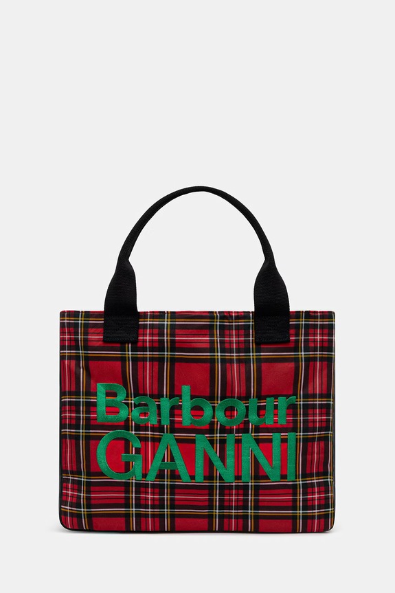 Βαμβακερή τσάντα Barbour x GANNI Wax Tote Bag εμπριμέ κόκκινο LBA0462TN11