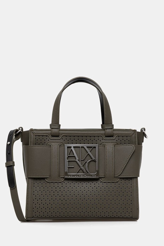 Armani Exchange geantă crossbody pentru femei, din imitație de piele uni verde XW000392.AF22626