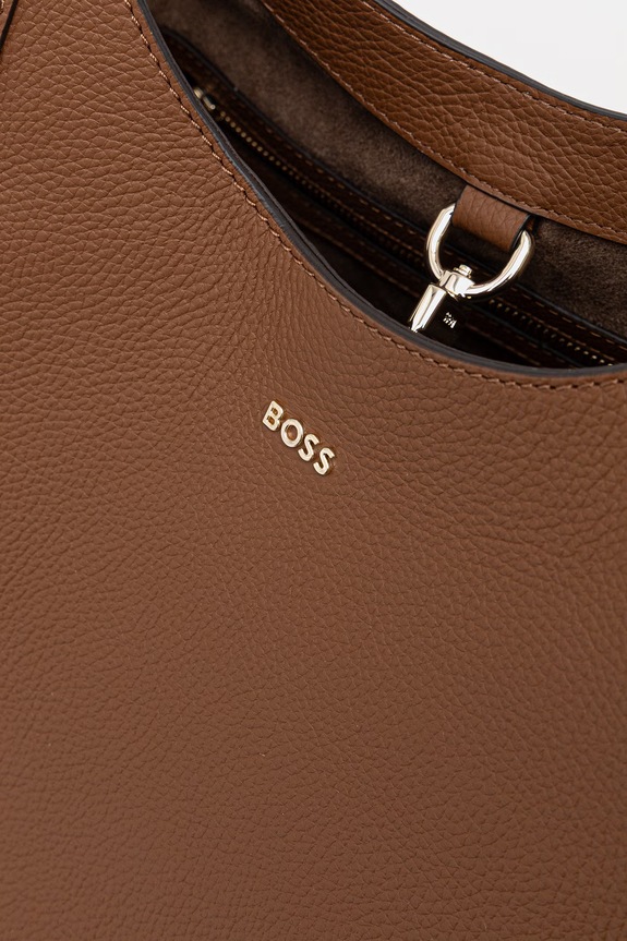 BOSS дамска чанта от кожа Lenah New Tote 50563395 кафяв