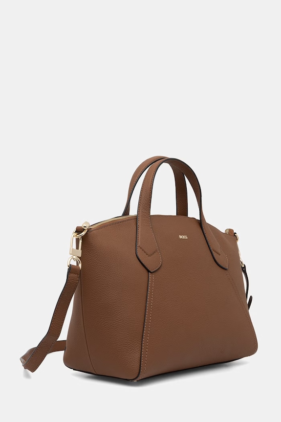 BOSS tote bag pentru femei, cu imitație de piele Lenah Zip Tote M 50563396 maro SS26