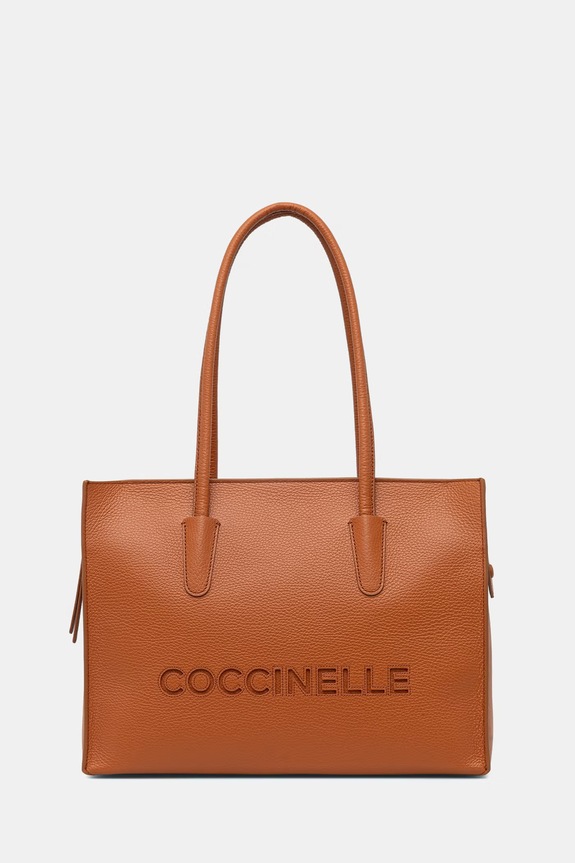 Δερμάτινη τσάντα Coccinelle λείο δέρμα πορτοκαλί E1.UAK.11.02.01