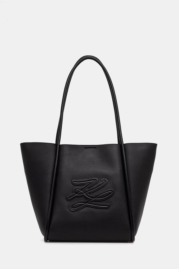 Karl Lagerfeld kabelka typu shopper dámska kožená K/AUTOGRAPH čierna B2W30051