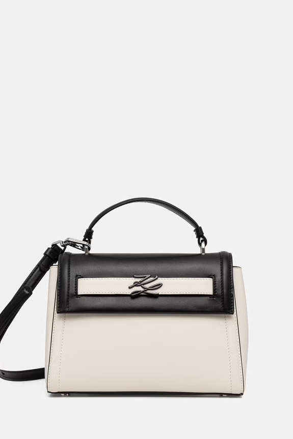 Karl Lagerfeld dámska kožená bagetová kabelka K/AUTOGRAPH biela B2W30237