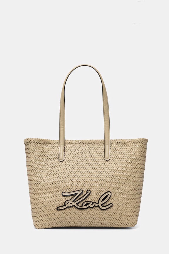 Karl Lagerfeld shopper γυναικεία δερμάτινη K/SIGNATURE μπεζ B2W30205