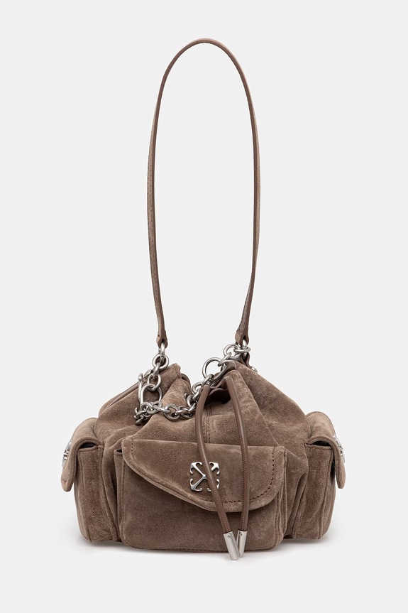 Off-White Dumbo.B drawstring bag women's suede brown OWMY002S26LEA001