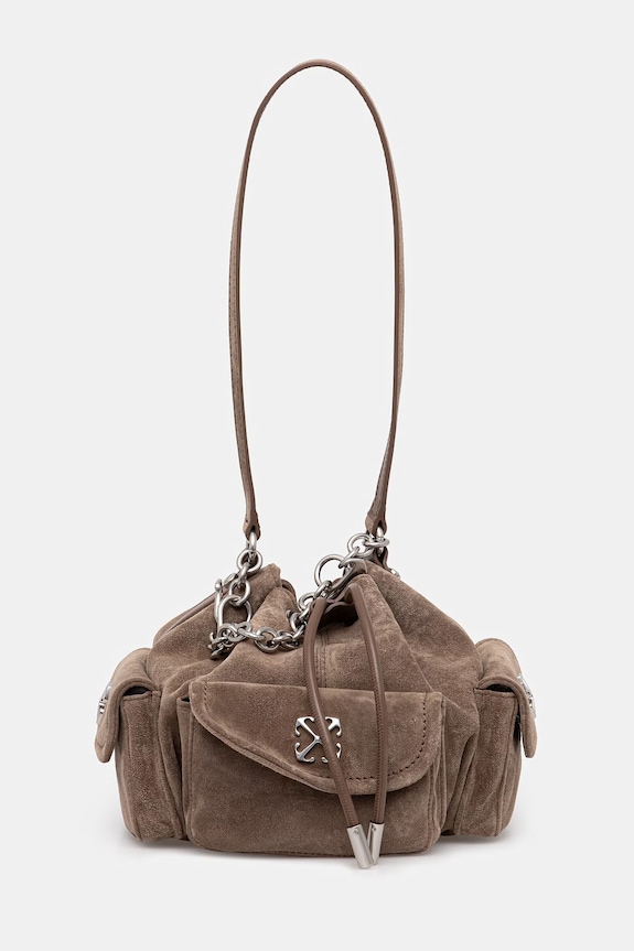 Off-White Dumbo.B drawstring bag women's suede brown OWMY002S26LEA001