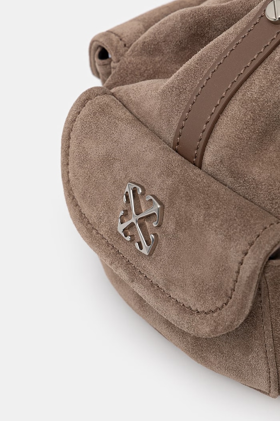 Off-White Dumbo.B drawstring bag women's suede brown OWMY002S26LEA001