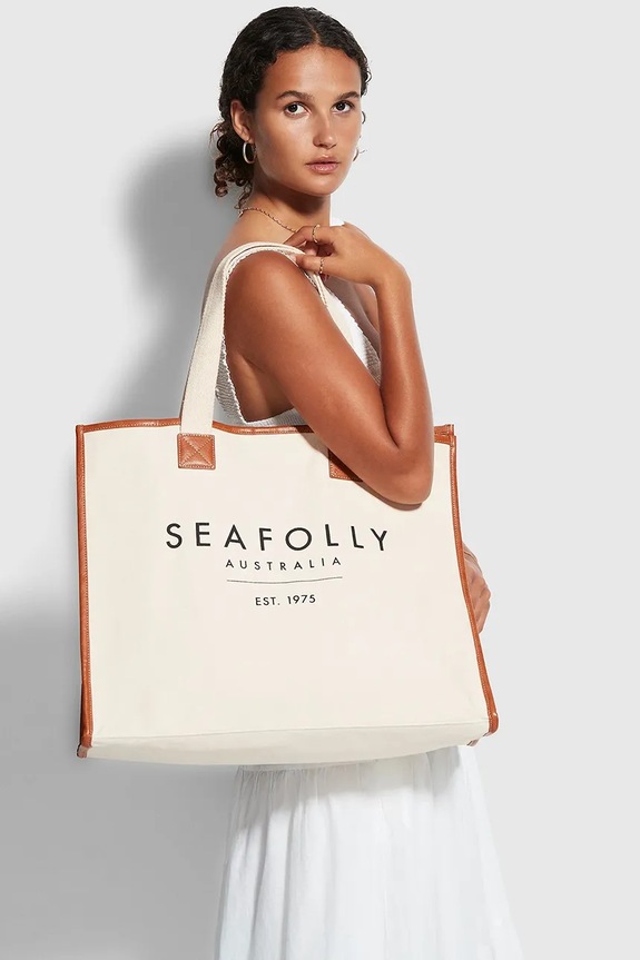 Seafolly geantă tote pentru femei. din bumbac Canvas Tote bej 71763.BG