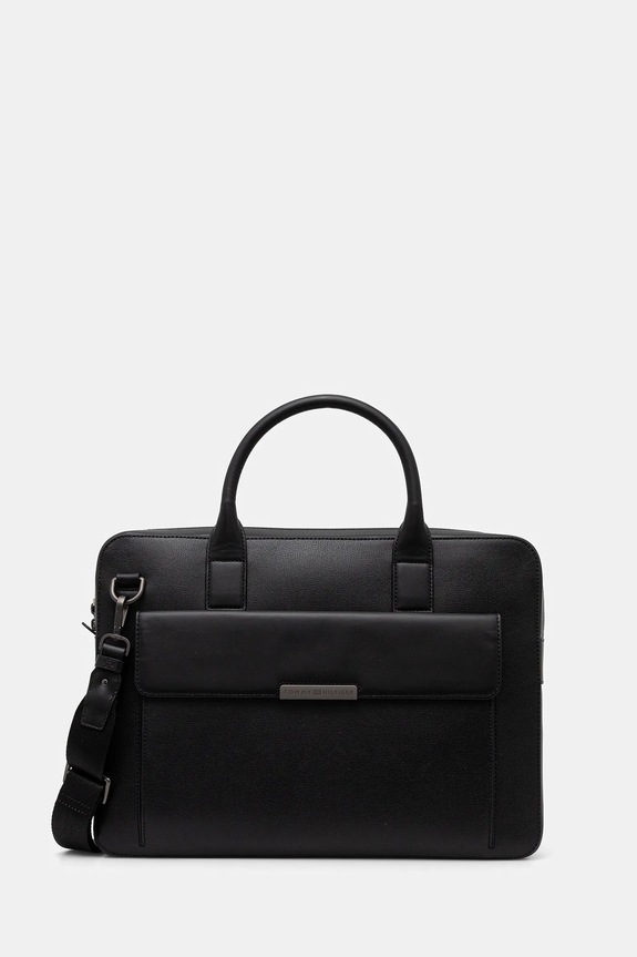 Tommy Hilfiger geantă pentru laptop din piele 40 x 29,5 x 6 cm uni negru AM0AM13993