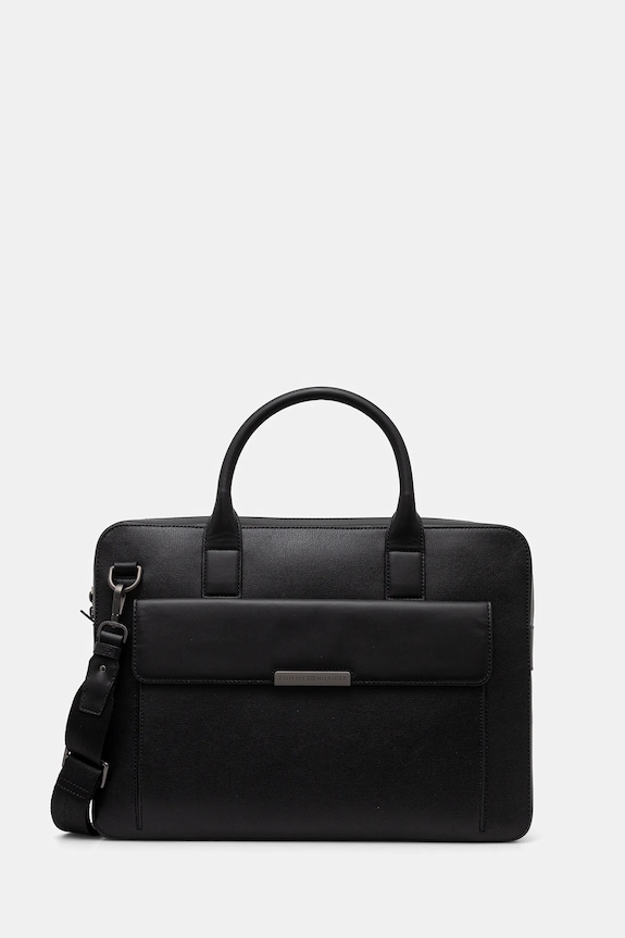 Tommy Hilfiger geantă pentru laptop din piele 40 x 29,5 x 6 cm uni negru AM0AM13993