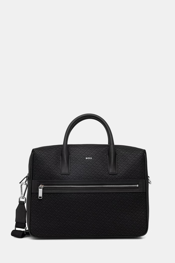 BOSS torba na laptopa męska skórzana czarny 50563721