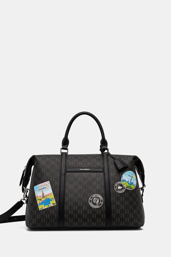 Torba Karl Lagerfeld IKON MONOGRAM imitacija zrnate kože smeđa B1W30252