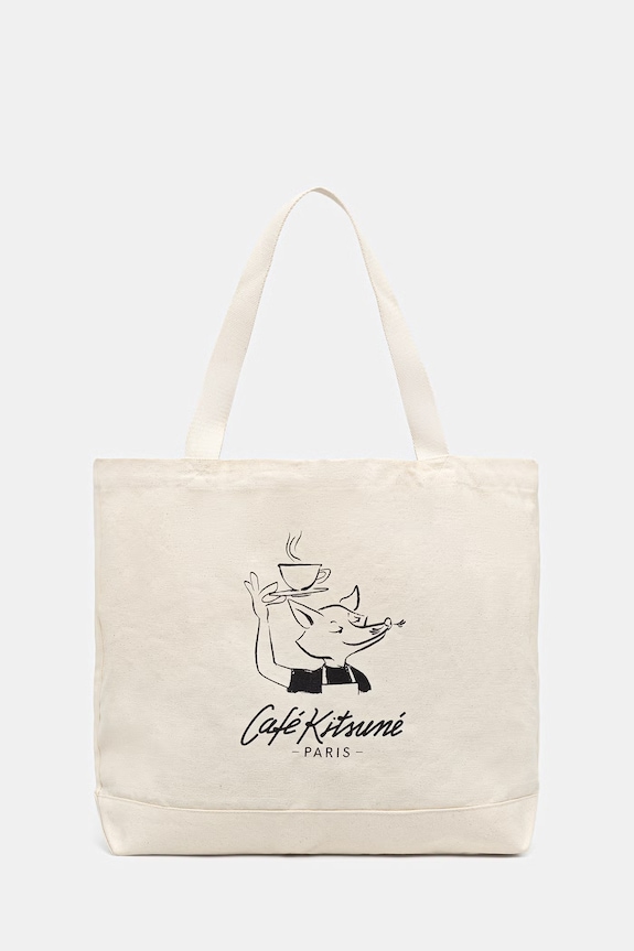 Café Kitsuné Barista Fox Women's cotton fabric bag beige QU05120WW9042