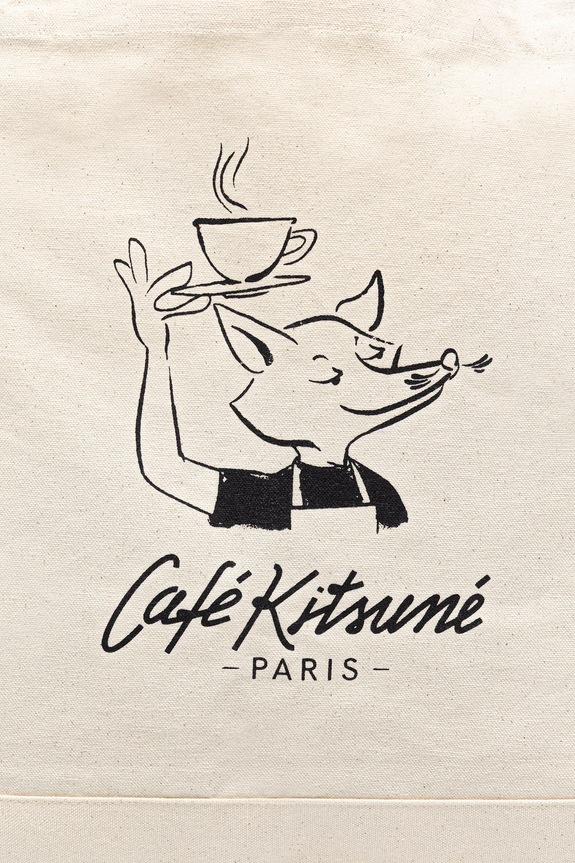 Café Kitsuné Barista Fox Women's cotton fabric bag beige QU05120WW9042