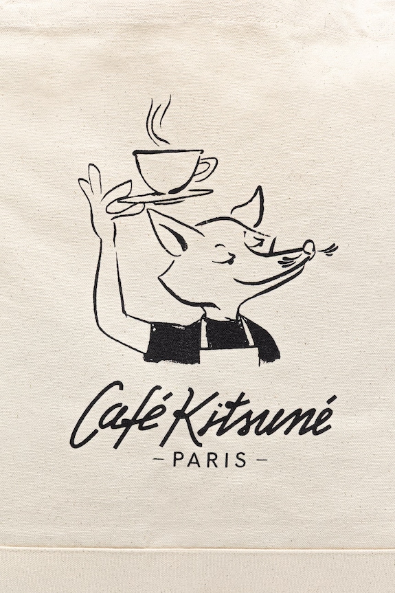 Café Kitsuné Barista Fox Women's cotton fabric bag beige QU05120WW9042