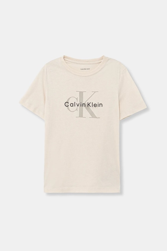 Dětské bavlněné tričko Calvin Klein Jeans kulatý béžová IU0IU00715.128.176.PPY2