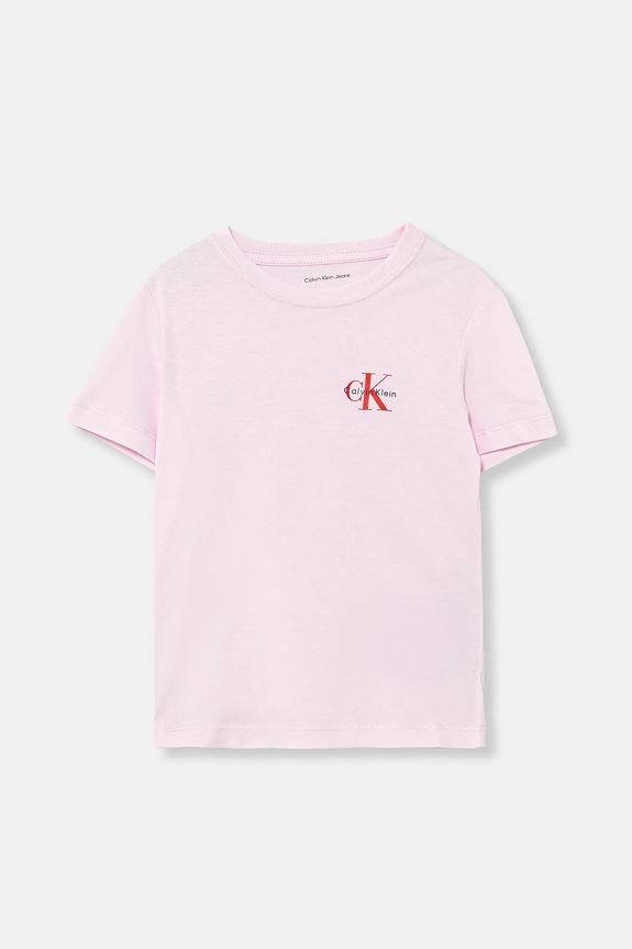 Παιδικό βαμβακερό μπλουζάκι Calvin Klein Jeans βαμβάκι ροζ IU0IU00719.104.116.PPY2