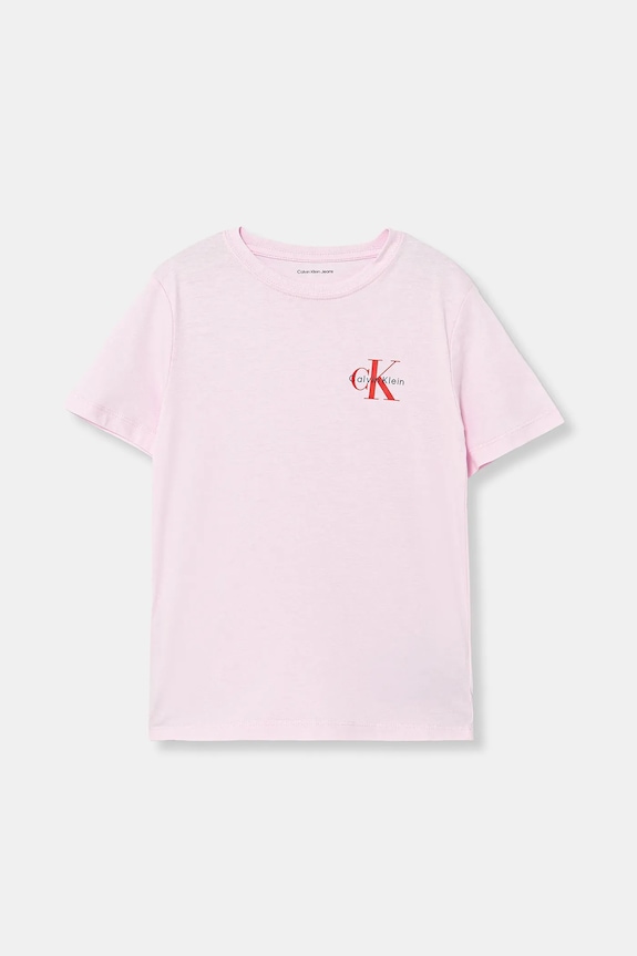 Dětské bavlněné tričko Calvin Klein Jeans kulatý růžová IU0IU00719.128.176.PPY2