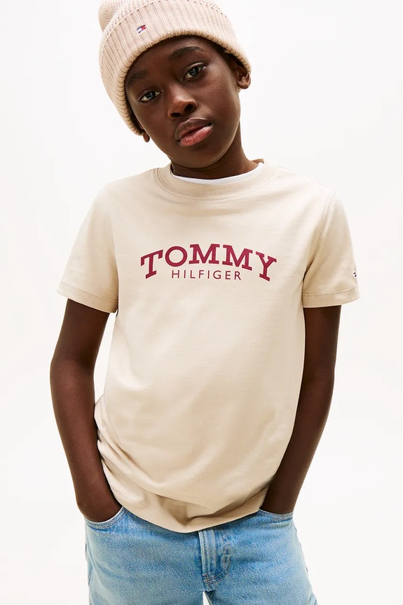 Tommy Hilfiger t-shirt bawełniany dziecięcy nadruk beżowy KB0KB10051.128.176.PPY2