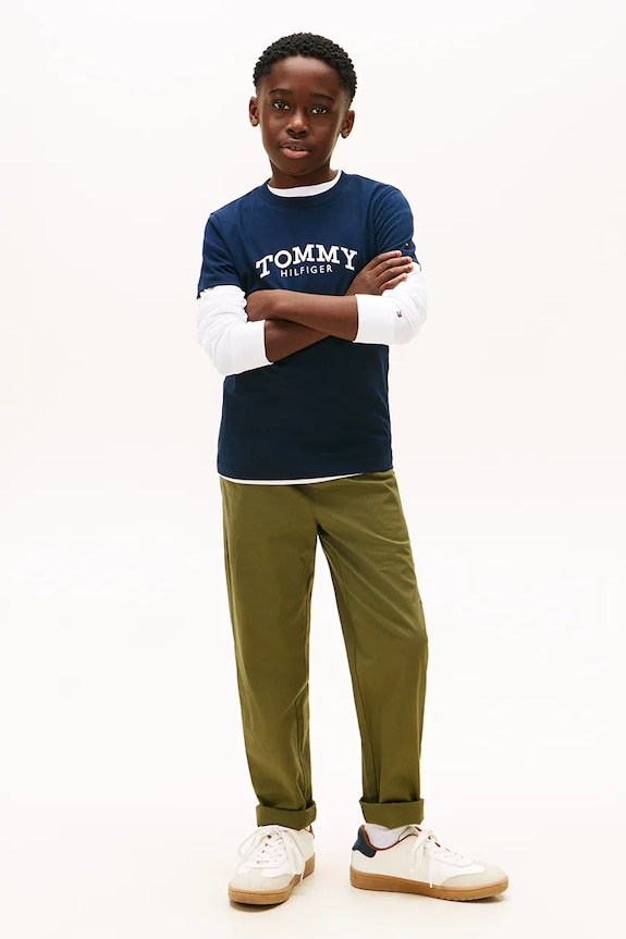 Παιδικό βαμβακερό μπλουζάκι Tommy Hilfiger σκούρο μπλε KB0KB10051.128.176.PPY2