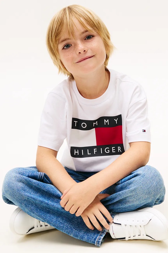 Dječja pamučna majica kratkih rukava Tommy Hilfiger KB0KB10340.128.176.PPY2 bijela