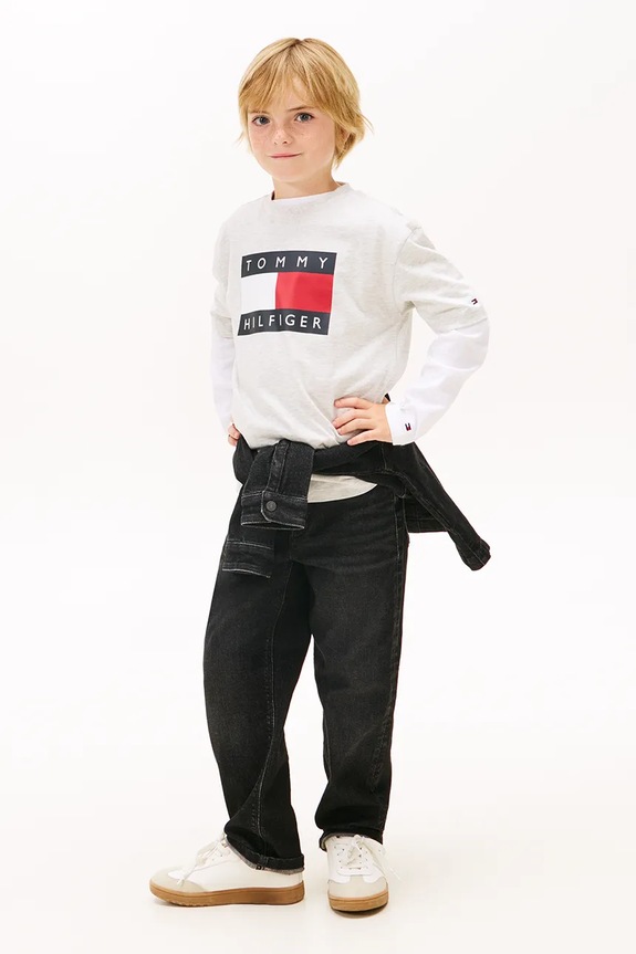 Αγορίστικα Παιδικό βαμβακερό μπλουζάκι Tommy Hilfiger KB0KB10340.128.176.PPY2 γκρί