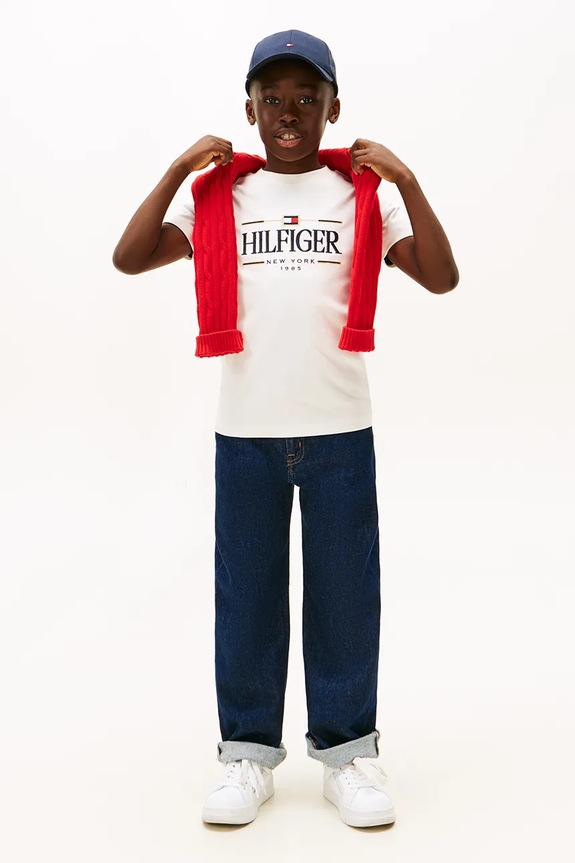 Chłopiec Tommy Hilfiger t-shirt bawełniany dziecięcy KB0KB10360.128.176.PPY2 biały