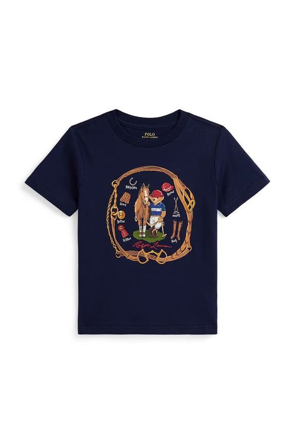 Dječja pamučna majica kratkih rukava Polo Ralph Lauren print mornarsko plava 322A96608001