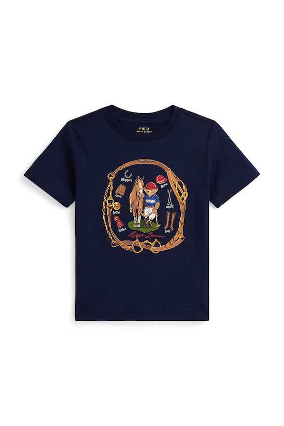 Dječja pamučna majica kratkih rukava Polo Ralph Lauren print mornarsko plava 322A96608001
