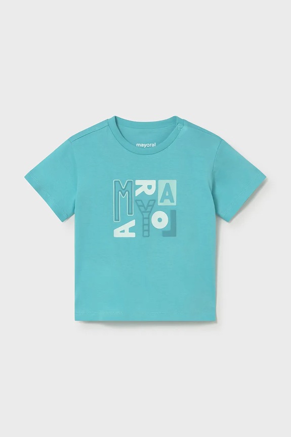 Mayoral t-shirt bawełniany dziecięcy aplikacja turkusowy 106.3J.Baby.PPY2