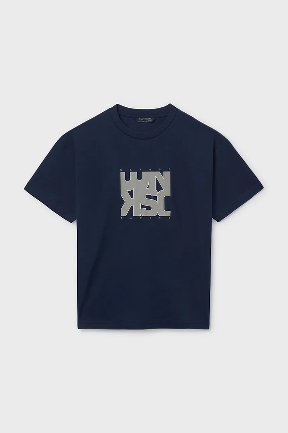 Mayoral t-shirt bawełniany dziecięcy nadruk granatowy 840.7E.Junior.PPY2