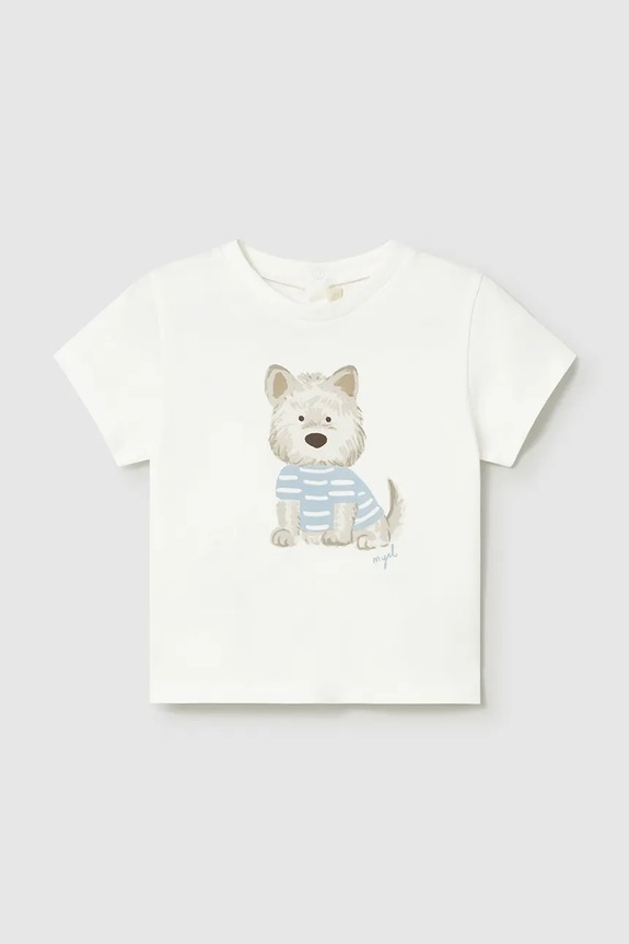 Mayoral tricou de bumbac pentru copii print alb 1001.3A.Baby.PPY2
