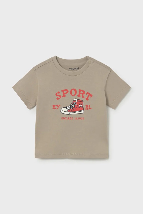 Mayoral t-shirt bawełniany dziecięcy nadruk beżowy 1007.3E.Baby.PPY2