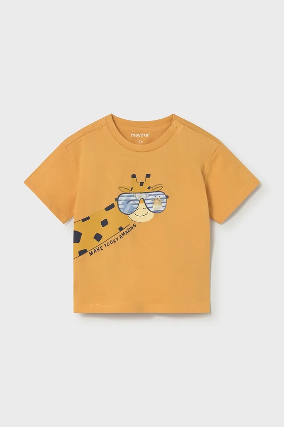 Mayoral t-shirt bawełniany niemowlęcy nadruk żółty 1009.3F.Baby.PPY2
