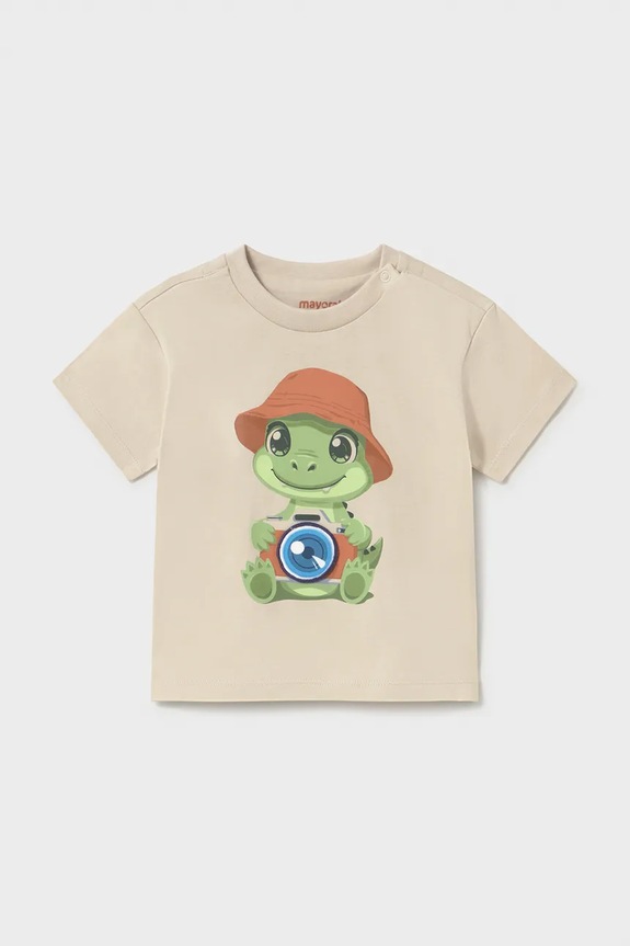 Mayoral t-shirt bawełniany dziecięcy nadruk beżowy 1016.3J.Baby.PPY2