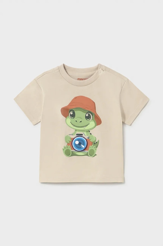 Mayoral t-shirt bawełniany dziecięcy nadruk beżowy 1016.3J.Baby.PPY2