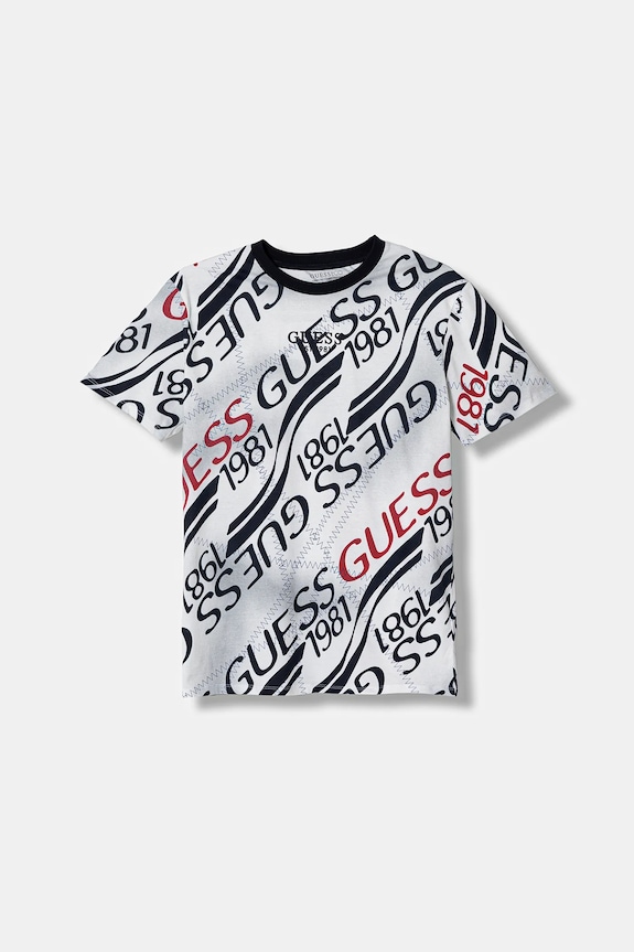 Guess t-shirt bawełniany dziecięcy wzorzyste granatowy L6RI04.K8HM4.PPY2