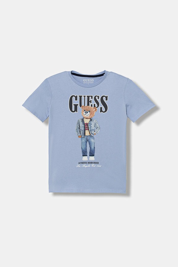 Dječja pamučna majica kratkih rukava Guess print plava L6RI11.K8HM4.PPY2