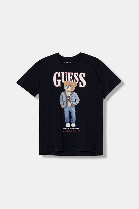 Dječja pamučna majica kratkih rukava Guess print mornarsko plava L6RI11.K8HM4.PPY2