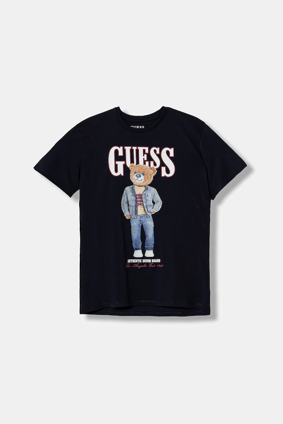Dječja pamučna majica kratkih rukava Guess print mornarsko plava L6RI11.K8HM4.PPY2