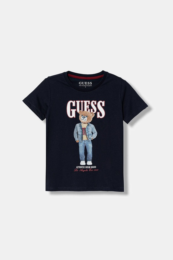 Παιδικό βαμβακερό μπλουζάκι Guess στάμπα σκούρο μπλε N6RI05.K8HM4.PPY2