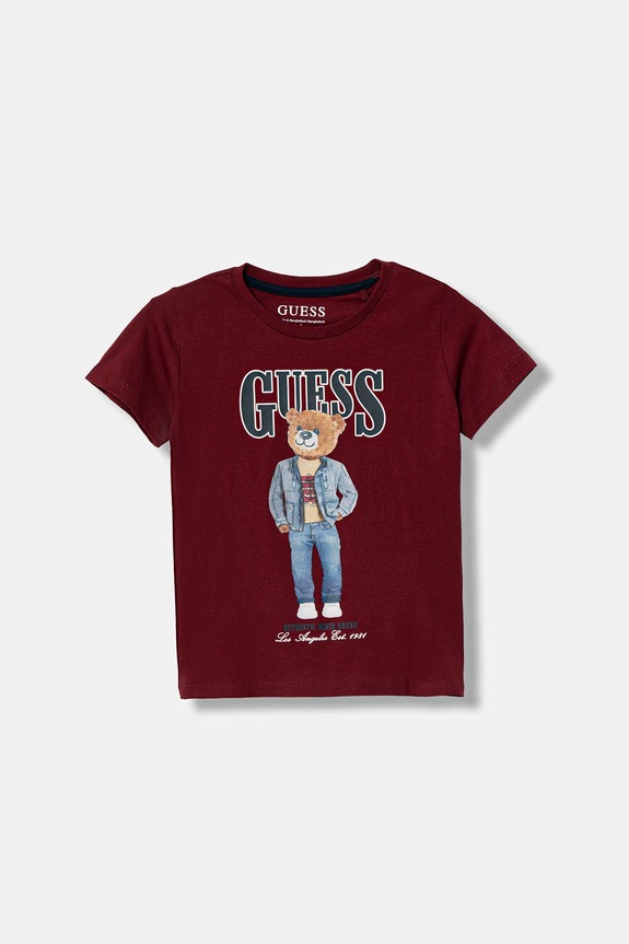 Детская хлопковая футболка Guess хлопок бордо N6RI05.K8HM4.PPY2