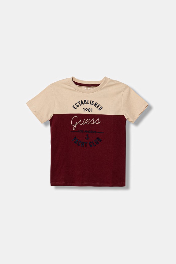 Παιδικό βαμβακερό μπλουζάκι Guess λεπτό μοτίβο μπορντό N6RI16.K8HM4.PPY2