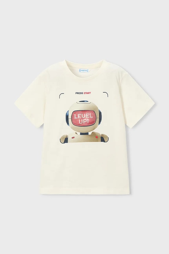 Mayoral t-shirt bawełniany dziecięcy 3065.5E.Mini.PPY2 beżowy SS26